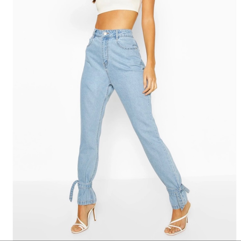 High Waist Tie Hem Tapered Jeans (NWOT)